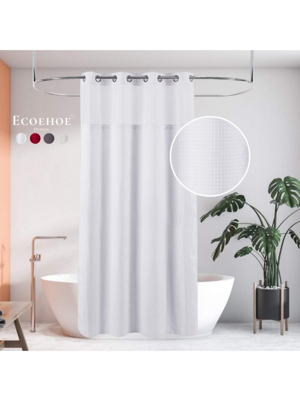 Heavy Duty Waffle Weave Shower Curtain with Snap-in Liner - Machine Washable